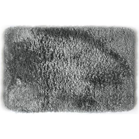Tapis de Salle de Bain Microfibre FINO, Antidérapant, Séchage Rapide, Poils Longs 25 mm, Lavable en Machine + Sèche-Linge - 40 x 60 cm - Gris (1/5)