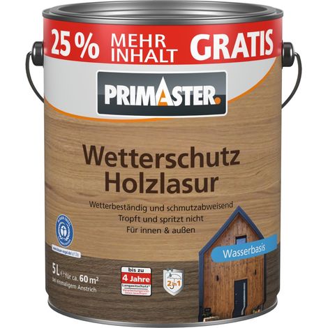 Primaster Wetterschutz Holzlasur 5 L teak + 25% gratis