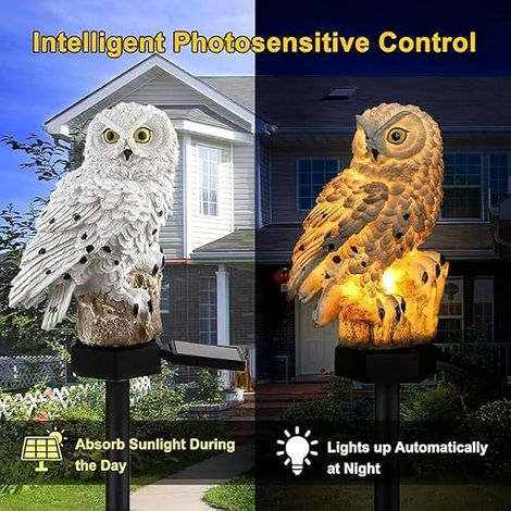 Lampe Solaire Hibou Lampe Solaire pour Cour Allée Terrasse Pelouse (Blanc) (1/4)