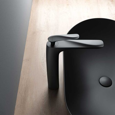 High Quality Bathroom Chrome Single Lever Monobloc Mixer Basin Tap - Counter Top - Matte Black (1/3)