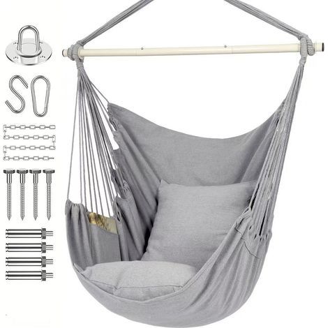Fauteuil hamac relaxant en coton tissé pour un confort et une durabilité supérieurs, idéal pour l'intérieur et l'extérieur : chambre, terrasse, jardin. (1/5)
