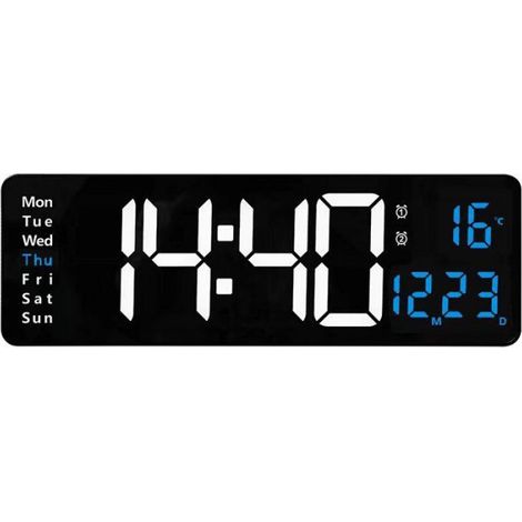 Horloge Numérique Murale - - Grande - Bleu Glacier - Luminosité Réglable - Design Contemporain