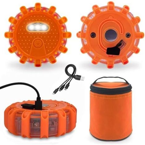 Lot de 3 feux d'avertissement rechargeables avec sac et câble de charge 3 en 1, voyant d'avertissement avec 9 modes flash (1/5)