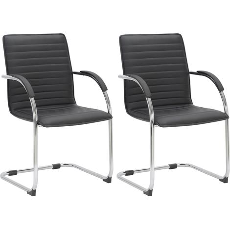 Set 2 sedie visitatore con braccioli in PVC nero e base a slitta in metallo cromato 100003122