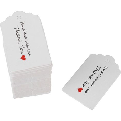 100 etiquetas de regalo blancas hechas a mano para bodas, ropa, joyas y premios. (1/5)