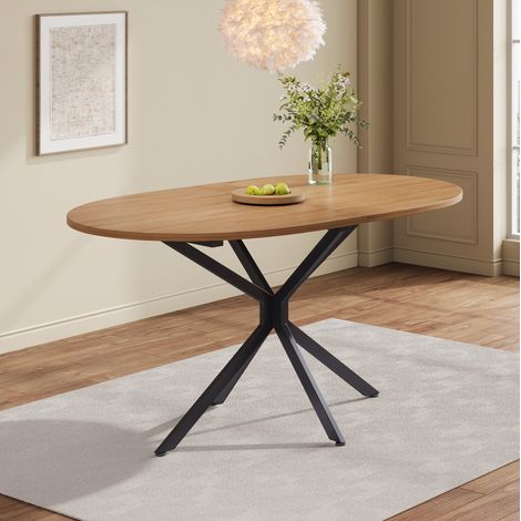 Table à manger ovale 4 à 6 places en MDF, plateau bois clair, pieds croisés métal, style moderne et stable, 120 x 80 x 75,5 cm – CHICFURN (1/5)