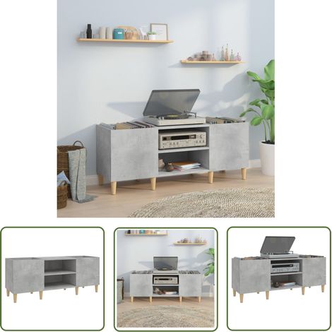 The Living Store Armoire à disques gris béton 121x38x48 cm bois d'ingénierie - Meuble À Disques - Armoire Vinyle - Rangement Disque - Étagère Musique - Support Tournivelle (1/5)
