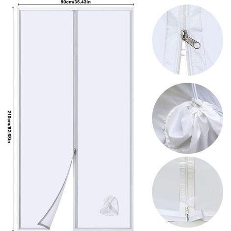 Joint de Porte pour Climatiseur Mobile, Joint de Porte pour Climatiseur avec Rallonge de Tuyau Cousue, Kit Calfeutrage Climatiseur Porte avec fermeture Éclair, Isolation Thermique en Été (90x210cm)