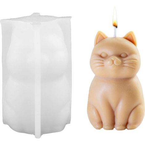 Moule en silicone chat 3D pour bougeoir, plâtre, béton, décoration de table DIY