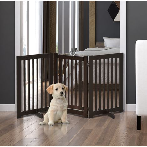 Freistehende, faltbare und verstellbare Hundebarriere, MDF, Dunkelbraun OKMYHOME (1/5)