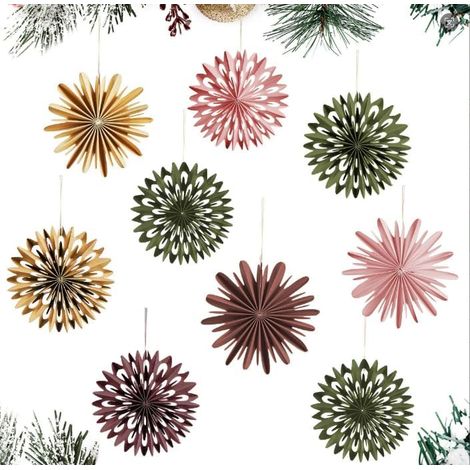 9-teiliges 3D-Papier-Weihnachtsdeko-Set, Schneeflocken und Papiersterne (1/5)