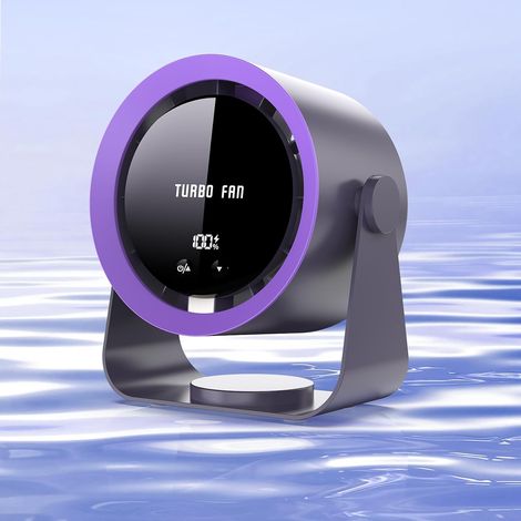 Wiederaufladbarer USB-Tischventilator mit Digitalanzeige, 5 Geschwindigkeiten, ultraleise, 90°-Neigung, zum Aufhängen für Schlafzimmer, Küche, Camping, Büro, Wohnzimmer (1/5)