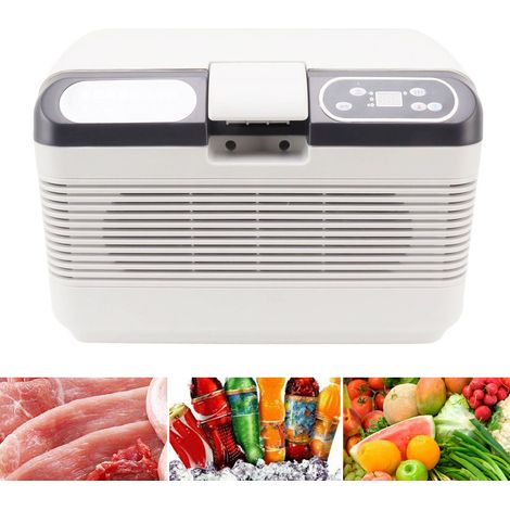 Nevera portátil para coche de 12 litros, nevera y congelador de aluminio y ABS para camping y uso doméstico, enchufe estadounidense de 110 V con separador extraíble. (1/5)