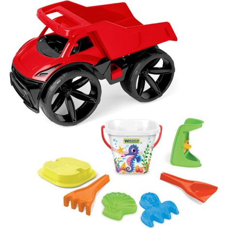 Set di autocarro ribaltabile Maximus rosso + sabbia, 7 pezzi, codice 64002 (1/2)