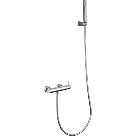 IMEX Miscelatore doccia con corpo in ottone e zama tubo flessibile PVC 180 cm supporto ABS doccetta rotonda cartuccia ceramica Ø35 mm finitura nichel spazzolato - Monza