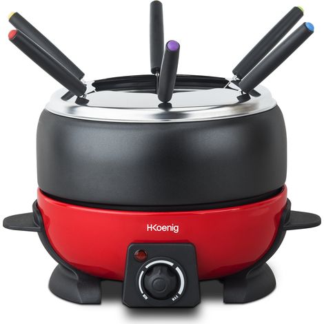 HKoenig ALP1800 Fondue, capacidad de 2 l, 800 W, 2 litros, Acero, Rojo (1/5)