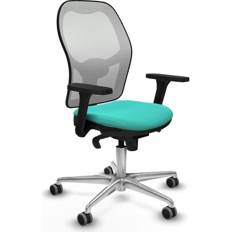Jorquera sincro malla blanca similpiel turquesa brazos 3D base aluminio ruedas 65mm engomada (1/5)