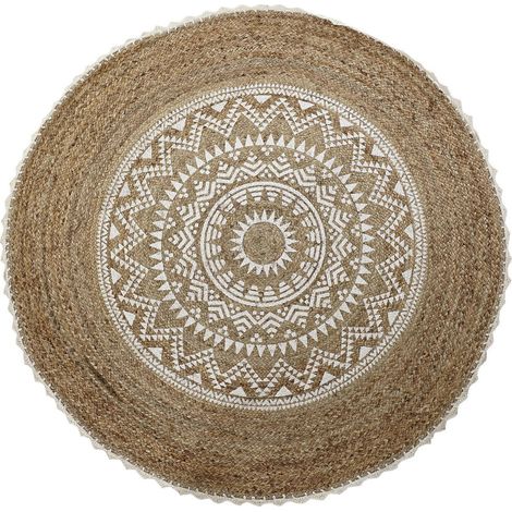 Tapis moderne en jute et coton confort élégant - Brun naturel mandala (1/4)