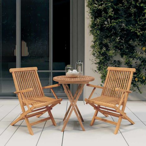 Ensemble repas de jardin pliable 3 pièces en teck massif – table et 2 chaises - PANGIVO (1/5)