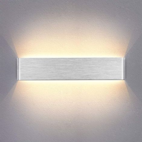 14W LED Applique Murale Interieur 40cm Lampe Murale Blanc Chaud , Design Simple Argent Gris Brossé pour Chambre Salon Salle de Bain (1/3)
