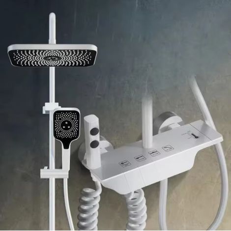 AUTRUCKER Ensemble de robinetterie de douche, 4 fonctions : thermostat de douche, douche chaude et froide, mitigeur, blanc (sans affichage) (1/5)