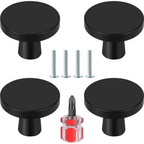 4 pomos negros para armarios - Pomos redondos de aluminio para cajones de cocina y baño (1/5)