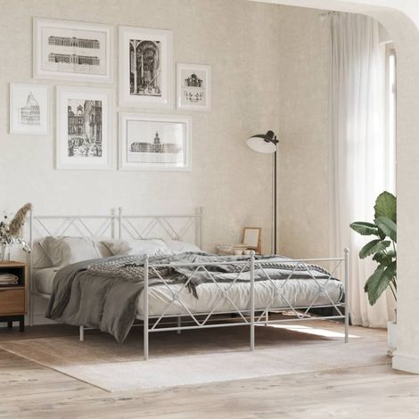 Giroletto con Testiera e Pediera Metallo Bianco 150x200 cm vidaXL (1/5)