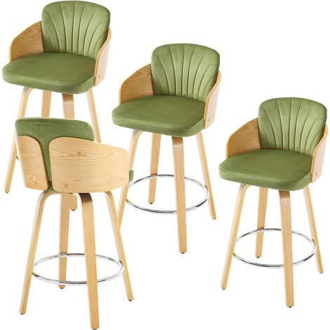 Barhocker für Küche Esszimmer Wohnzimmer Drehbar aus Samt mit Holzbeinen Gepolsterte Grün 4er Set Wahson (1/5)