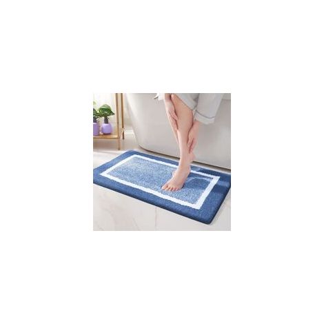 Tapis de Bain Antiderapant 40 x 60 cm Bleu,Tapis Salle de Bain en Microfibre Douce,Tapis de Bain Absorbant à Poils Longs, Lavable en Machine (1/4)