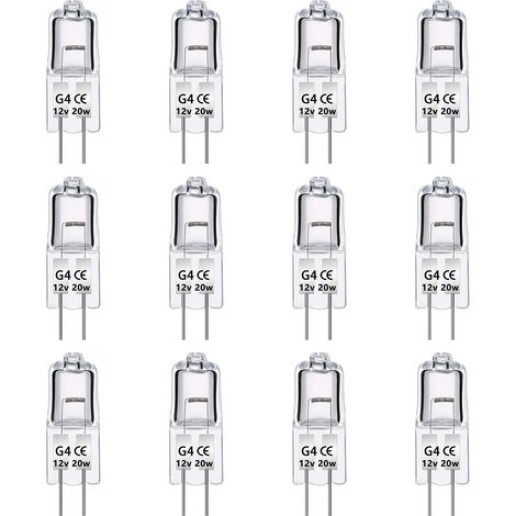 LaBlanc - Confezione da 12 lampadine alogene G4 12V 20W, dimmerabili, bianco caldo 2700K, 280LM, lampada alogena G4 a bassa tensione, capsula trasparente, per lampadari, armadi, plafoniere