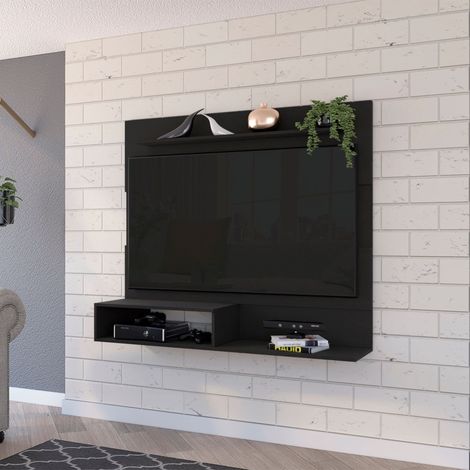 Pannello Porta TV da Parete di Beijing con Ripiano Superiore, Dimensioni 19,88 cm x 139,7 cm x 31,49 cm, Colore Nero (1/5)