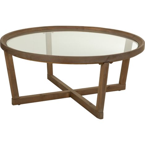 Mesa de centro de madera y cristal marron D100x43,5