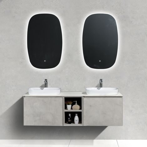 BERNSTEIN - Ensemble de meubles de salle de bain INALCO 1500 gris effet béton - Avec trou de robinetterie, Avec 2x miroir LED 2137 (1/5)