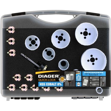 Coffret scie cloche 19-22-25-32-38-44-57-68-76 + accessoires Diager