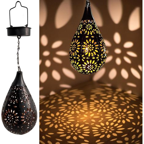 Lanterne solaire suspendue d'extérieur, lanterne décorative rechargeable de style marocain noir pour jardin ou fête, lampe tempête idéale pour porche ou terrasse (1/5)