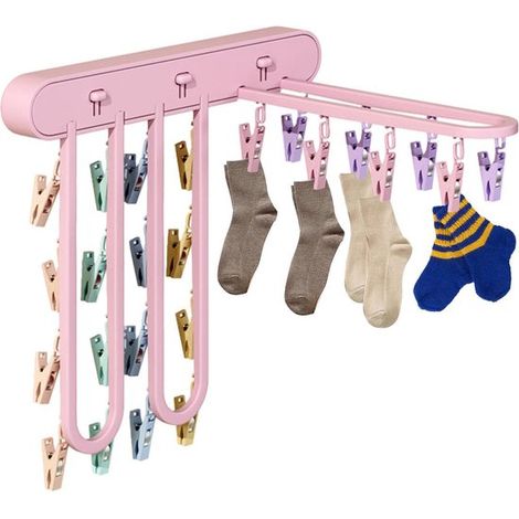 Estante portátil para calcetines，soporte de pared plegable para ropa，percha para ropa interior para viajes，rosa (1/5)
