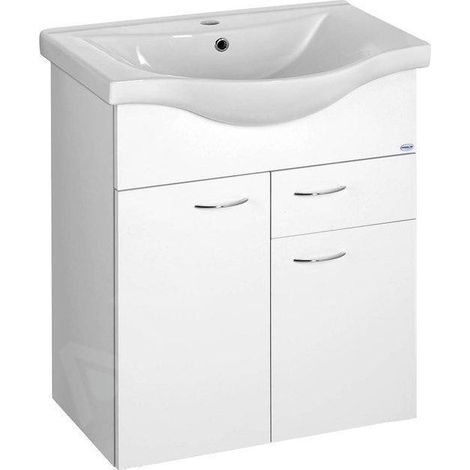 Aqualine – Meuble bas de salle de bain 1 tiroir 60,6x74x34cm – Blanc – Design moderne pour espaces réduits – Matériaux durables (1/5)
