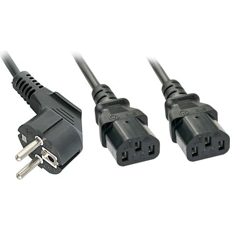 LINDY Strom Y-Kabel [1x Schutzkontakt-Stecker - 2x Kaltgeräte-Buchse C13] 2.00 m Schwarz