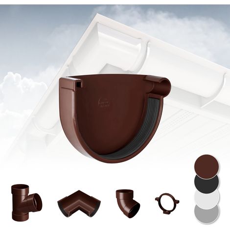 Sistema di grondaie - 90mm in plastica PVC, selezione di componenti - RainWay 90: Marrone, Tappo di grondaia a destra