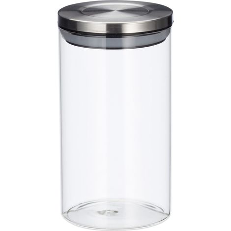 Set di 3 barattoli di conservazione in vetrocucina 18 x 9,5 cm con coperchio ermetico design elegante in vetro trasparente 130007647