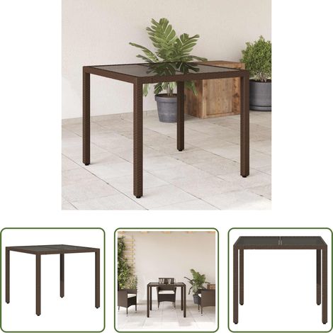 Glasplatte - Gartentisch mit Glasplatte Braun 90x90x75 cm Poly Rattan (1/5)