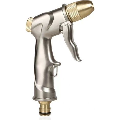 Buse d’arrosage de jardin améliorée, buse à eau manuelle entièrement métallique résistante, haute pression avec 4 modes de pulvérisation pour arroser plantes et pelouse, lavage voiture, terrasse (1/5)
