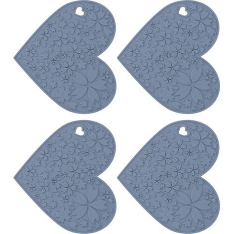 Tapis de table en silicone cœur x4, antidérapant, imperméable, résistant à la chaleur, lavable, pour animaux, cuisine, évier, gris (1/5)