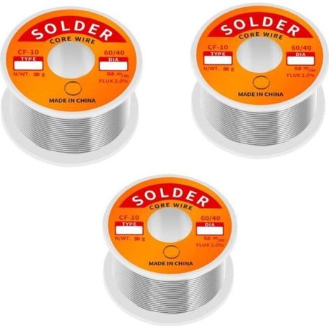 AMXCNOY Fil à souder étain-plomb Sn60-Pb40 avec flux de colophane 2% - Diamètre 0,8 mm - 3 bobines de 50 g (1/4)