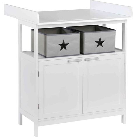 Commode a langer - ROBA - HAMBURG - 2 portes + 2 boîtes de rangement - Blanc (1/2)
