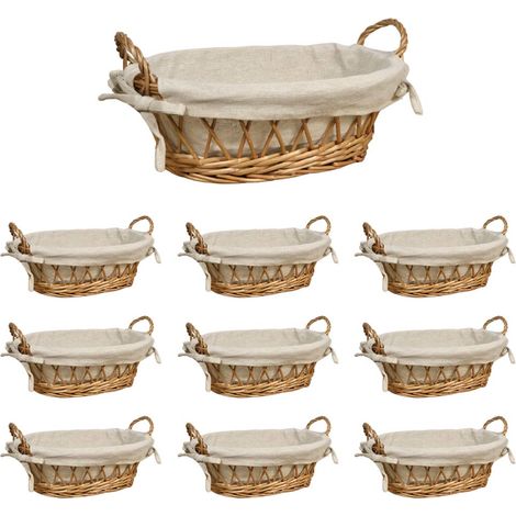 10 corbeilles à pain ovales en osier avec anses tressées, 31,5 x 14 x 14 cm (hauteur).