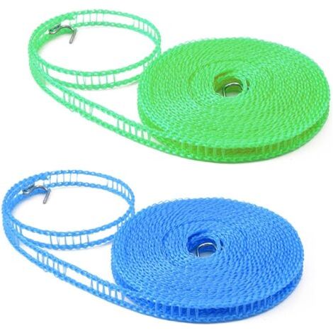 royaluxe-2PCS Corde Linge,Corde Linge Coupe-Vent,Fil Linge Camping,Corde à Linge De Voyage Portable,Corde De Vêtements pour Camping Intérieurs et Extérieurs,Maison,Hôtel,Voyages,5m/Rouleau,(Bleu + Ver