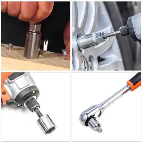 Adaptateur réducteur pour douille hexagonale, jeu de 3 embouts d'extension de douille + 4 adaptateurs de réduction pour clés à cliq (1/4)
