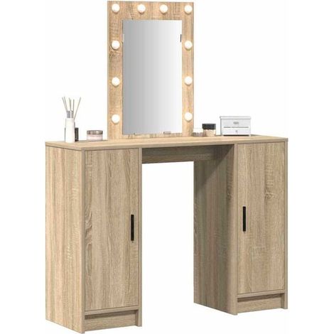 Coiffeuse avec Miroir et Tiroirs, Meuble de Maquillage en Bois d'Ingénierie, Style Moderne, 102 x 33 x 135 cm, Couleur Marron (1/5)