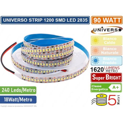 STRIP STRISCIA LED MONOCOLORE 5 METRI SMD 2835 240 LED METRO IP20 90W 8100 LUMEN IP20 - Colore Luce: Bianco Freddo